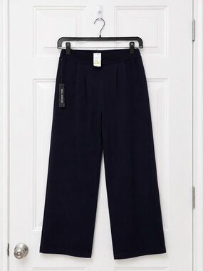 Nina Patrick Womens L Navy Blue Wide-Leg Pull-On Dress Pants 78% Acrylic NWT